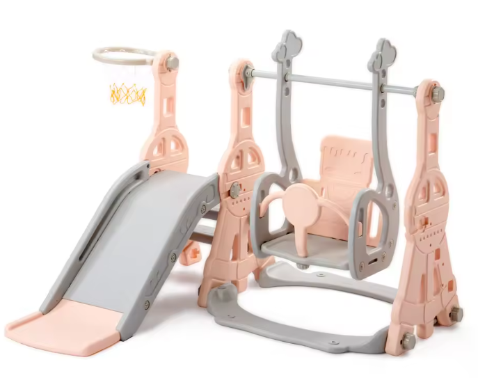 4-in-1 Kinderspeeltuin met Glijbaan, Schommel, Klimladder en Basketbalring