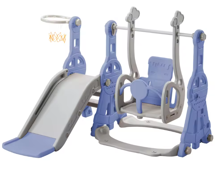 4-in-1 Kinderspeeltuin met Glijbaan, Schommel, Klimladder en Basketbalring