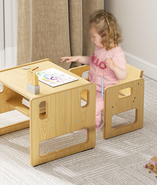 Houten Kinderbureau met Stoel – Studietafel en Speelmeubel voor Kinderen