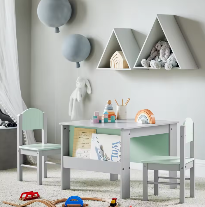 Kindertafel met Stoelen – Kinderzitgroep met Opbergplank, Stevig en Comfortabel