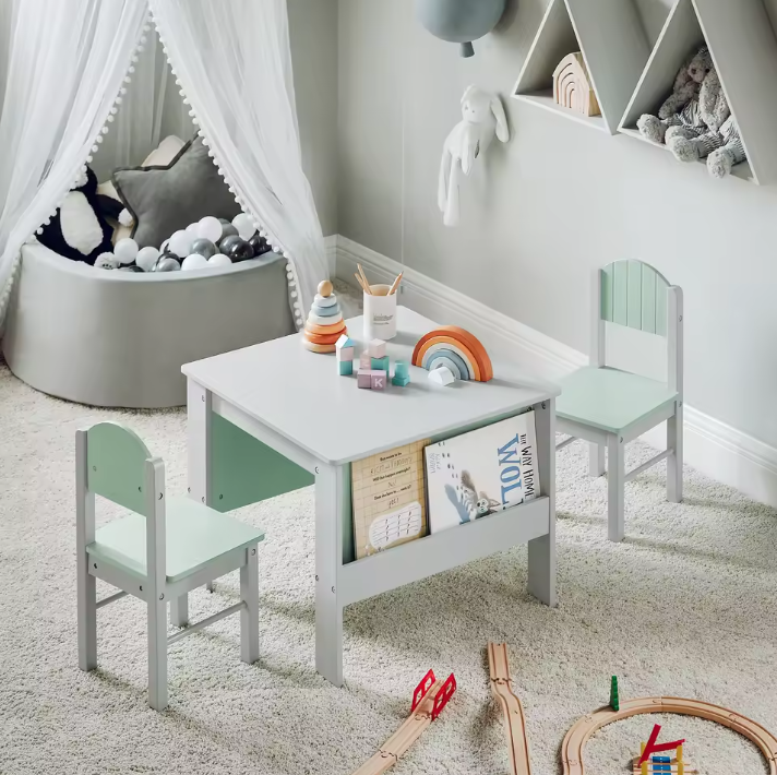 Kindertafel met Stoelen – Kinderzitgroep met Opbergplank, Stevig en Comfortabel