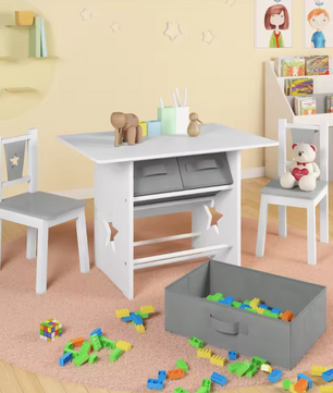 Kindertafel met 2 Stoelen en Opbergruimte – Kindermeubelset voor Leren en Spelen