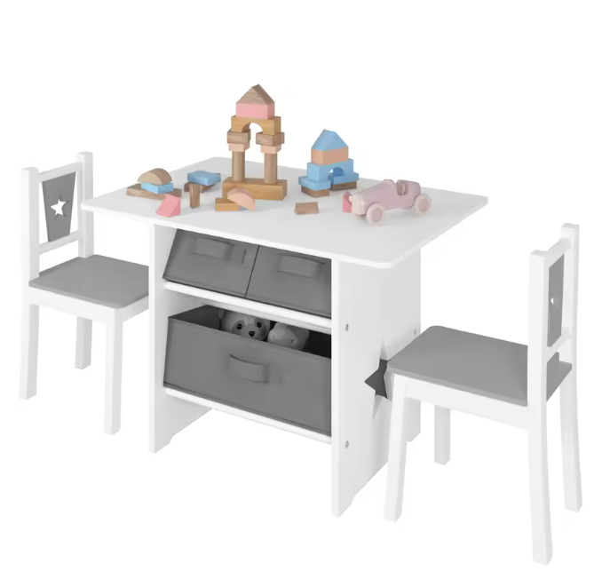 Kindertafel met 2 Stoelen en Opbergruimte – Kindermeubelset voor Leren en Spelen