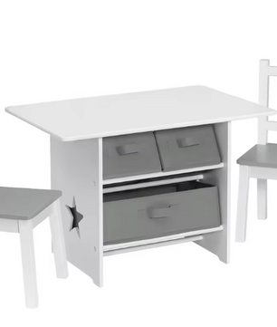 Kindertafel met 2 Stoelen en Opbergruimte – Kindermeubelset voor Leren en Spelen