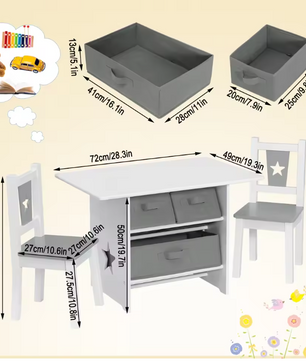 Kindertafel met 2 Stoelen en Opbergruimte – Kindermeubelset voor Leren en Spelen