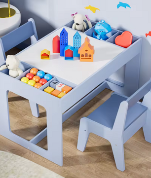 3-in-1 Houten Kindertafel met 2 Stoelen en Opbergruimte