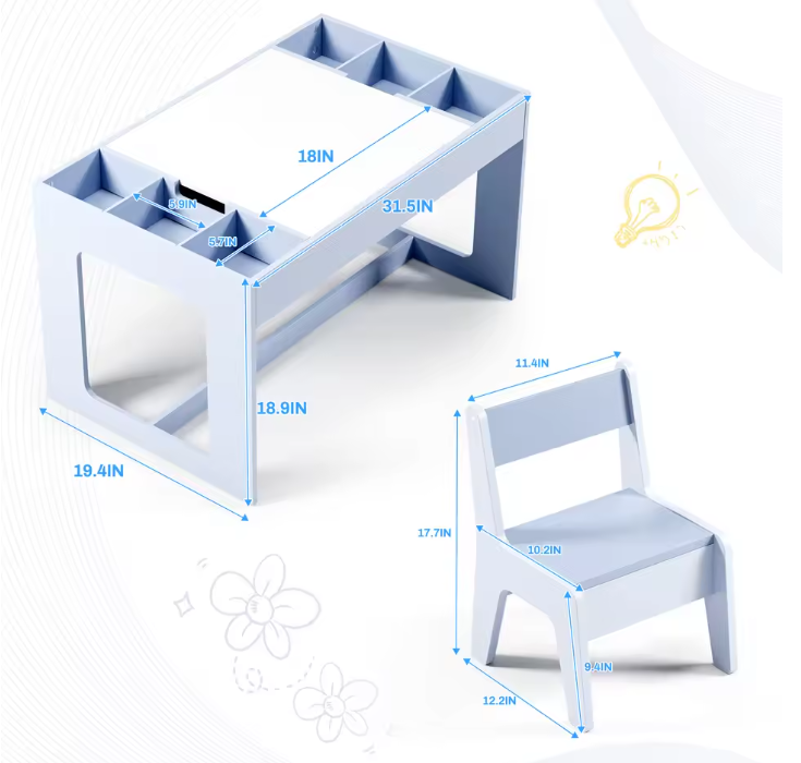 3-in-1 Houten Kindertafel met 2 Stoelen en Opbergruimte