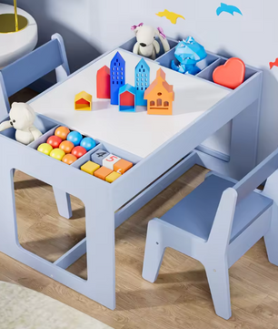 3-in-1 Houten Kindertafel met 2 Stoelen en Opbergruimte