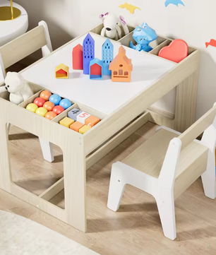 3-in-1 Houten Kindertafel met 2 Stoelen en Opbergruimte
