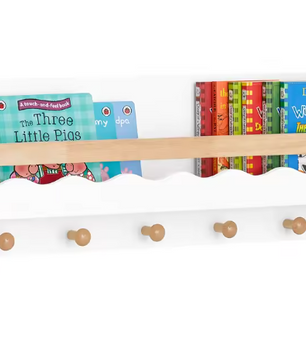 Kinder Wandgarderobe met Boekenplank en Haken – Praktische Opbergoplossing voor Kinderkamer
