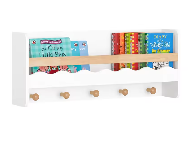 Kinder Wandgarderobe met Boekenplank en Haken – Praktische Opbergoplossing voor Kinderkamer
