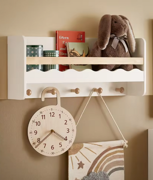 Kinder Wandgarderobe met Boekenplank en Haken – Praktische Opbergoplossing voor Kinderkamer