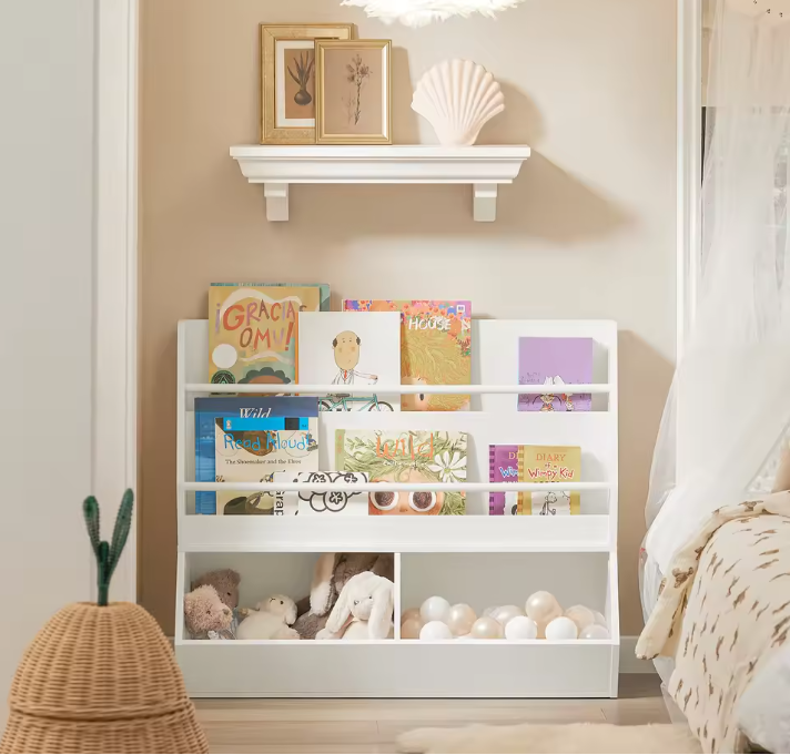 Kinder Wandgarderobe met Krijtbord en Opbergvakken – Boekenplank en Kapstok voor Kinderkamer