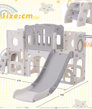 6-in-1 Indoor Speeltoestel met Glijbaan, Basketbal en Opbergruimte