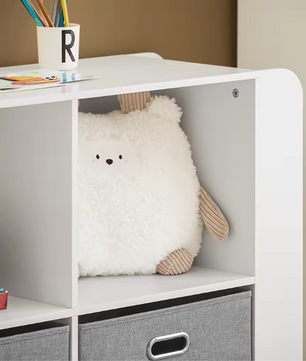 Kinder Boekenkast met Opbergvakken en Stoffen Boxen – Ruime Opbergoplossing voor Kinderkame