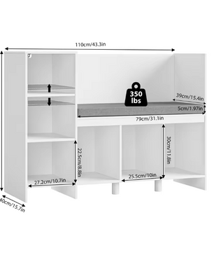Kinderrek met Bank en Kussen – 110 cm Speelgoedplank met 6 Planken en Opbergruimte voor Kinderkamer