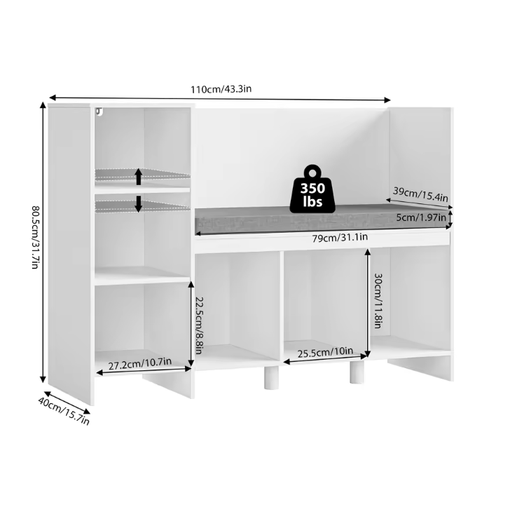 Kinderrek met Bank en Kussen – 110 cm Speelgoedplank met 6 Planken en Opbergruimte voor Kinderkamer