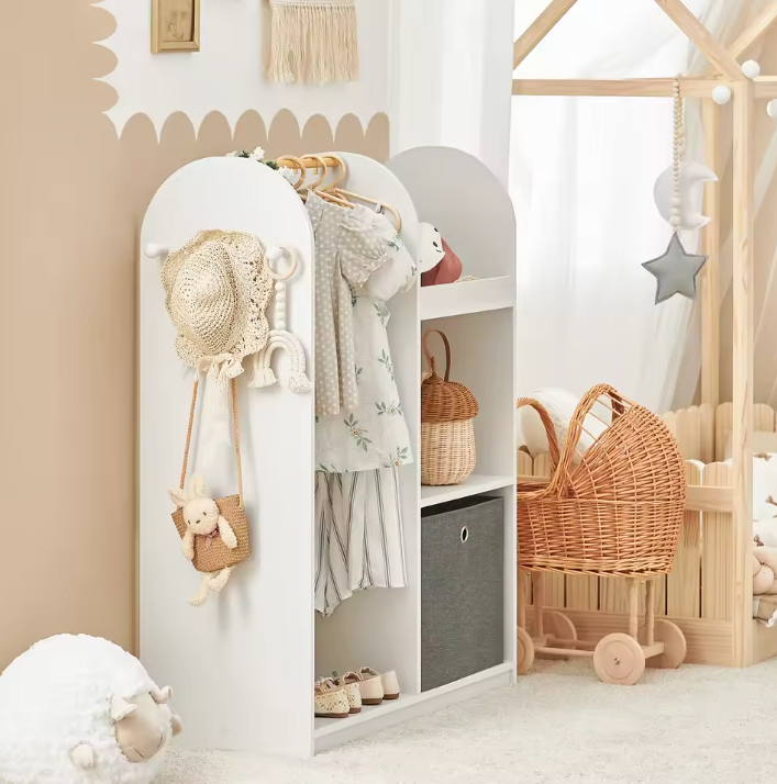 Kinderkapstok met Garderobekast en Opbergdoos – Kledingstandaard voor Kinderkamer