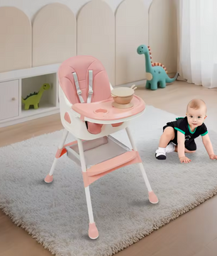 Verstelbare Baby Kinderstoel met Dubbel Dienblad en Veiligheidsgordel
