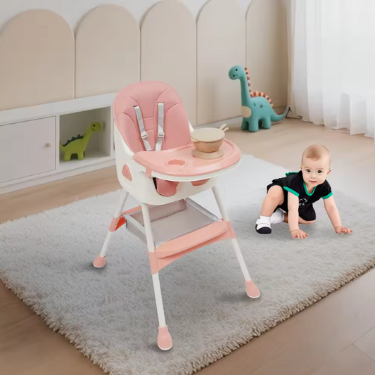 Verstelbare Baby Kinderstoel met Dubbel Dienblad en Veiligheidsgordel