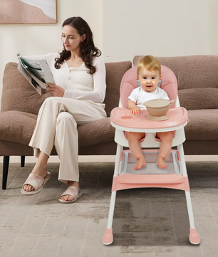 Verstelbare Baby Kinderstoel met Dubbel Dienblad en Veiligheidsgordel