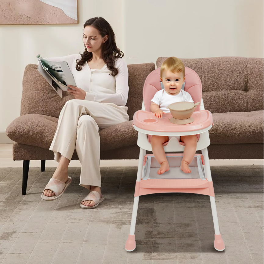 Verstelbare Baby Kinderstoel met Dubbel Dienblad en Veiligheidsgordel
