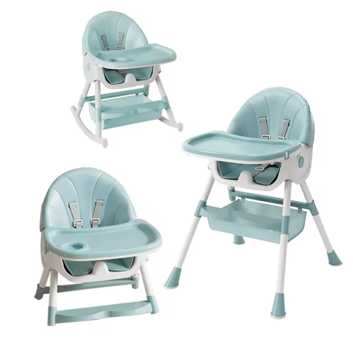 6-in-1 Verstelbare Baby Kinderstoel met Wielen, Ligstand en Dienblad