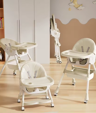 6-in-1 Verstelbare Baby Kinderstoel met Wielen, Ligstand en Dienblad