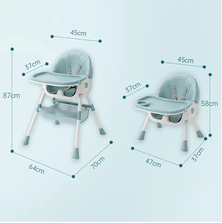 6-in-1 Verstelbare Baby Kinderstoel met Wielen, Ligstand en Dienblad