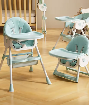 6-in-1 Verstelbare Baby Kinderstoel met Wielen, Ligstand en Dienblad