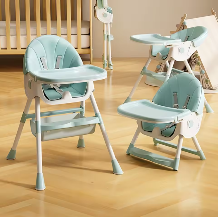 6-in-1 Verstelbare Baby Kinderstoel met Wielen, Ligstand en Dienblad