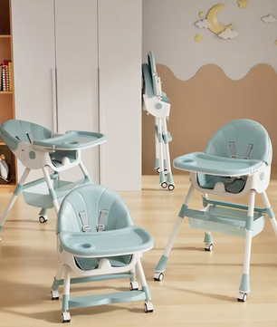 6-in-1 Verstelbare Baby Kinderstoel met Wielen, Ligstand en Dienblad