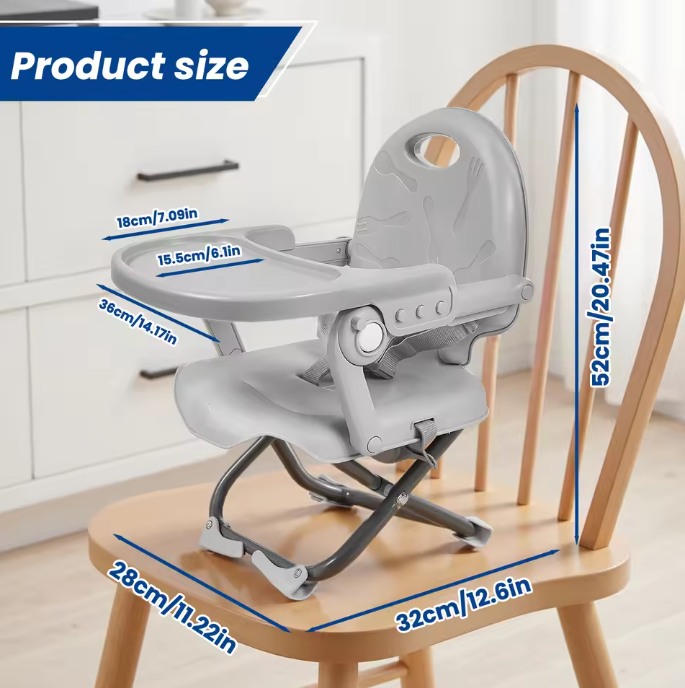 Opvouwbare Baby Zitverhoger met Afneembaar Dienblad – Compact en Draagbaar