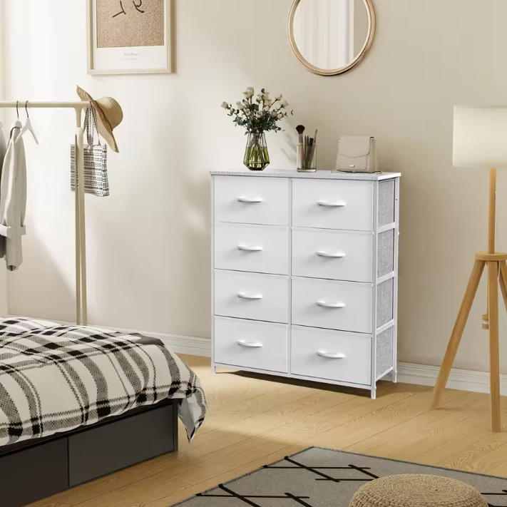 Kindergarderobe met 8 Stoffen Laden – Opbergkast met Stalen Frame