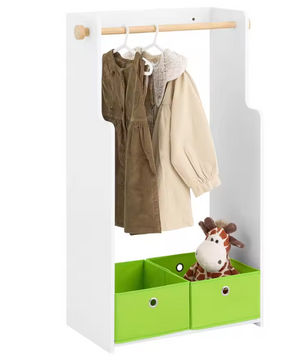 Kindergarderobe met Plank, 2 Haken en Opbergdozen – Kinderkamer Kast 110 cm