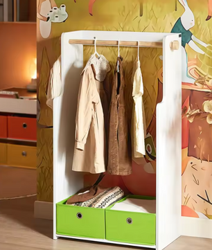 Kindergarderobe met Plank, 2 Haken en Opbergdozen – Kinderkamer Kast 110 cm
