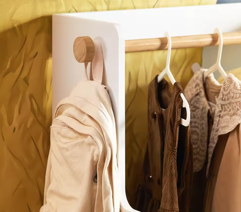 Kindergarderobe met Plank, 2 Haken en Opbergdozen – Kinderkamer Kast 110 cm