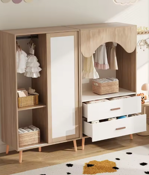 Kindergarderobe met Schuifdeuren en Open Kledingrek – Combinatiekast