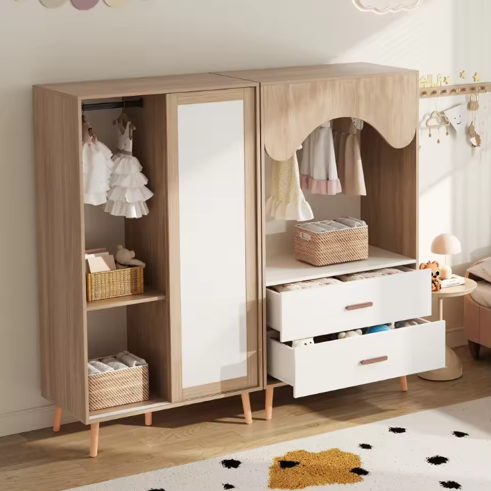 Kindergarderobe met Schuifdeuren en Open Kledingrek – Combinatiekast