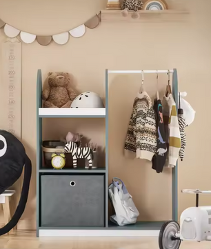 Kindergarderobe met Kledingstang, 3 Haken en Opbergdoos – Kinderkast
