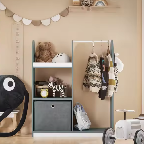 Kindergarderobe met Kledingstang, 3 Haken en Opbergdoos – Kinderkast