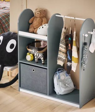 Kindergarderobe met Kledingstang, 3 Haken en Opbergdoos – Kinderkast