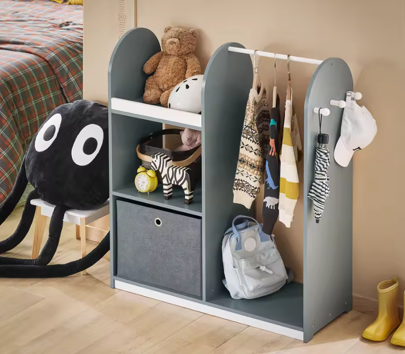 Kindergarderobe met Kledingstang, 3 Haken en Opbergdoos – Kinderkast