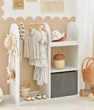 Kindergarderobe met Kledingstang, 3 Haken en Opbergdoos – Kinderkast