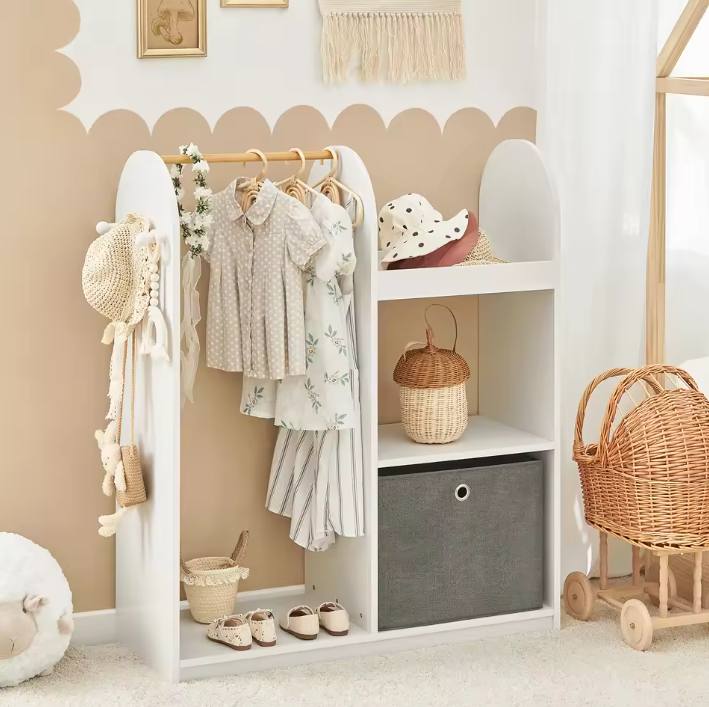 Kindergarderobe met Kledingstang, 3 Haken en Opbergdoos – Kinderkast