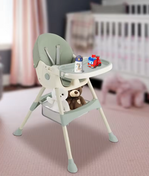3-in-1 Baby Eetstoel met Tafel, Wielen en Afneembaar Blad – Opvouwbaar en Veilig