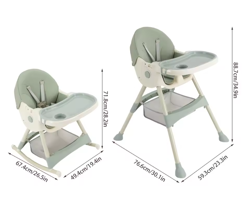 3-in-1 Baby Eetstoel met Tafel, Wielen en Afneembaar Blad – Opvouwbaar en Veilig