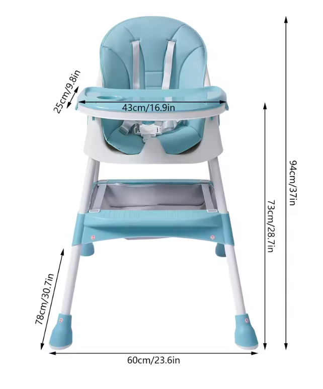 2-in-1 Baby Eetstoel met Verstelbaar Blad en Voetsteun – Opvouwbaar en Veilig