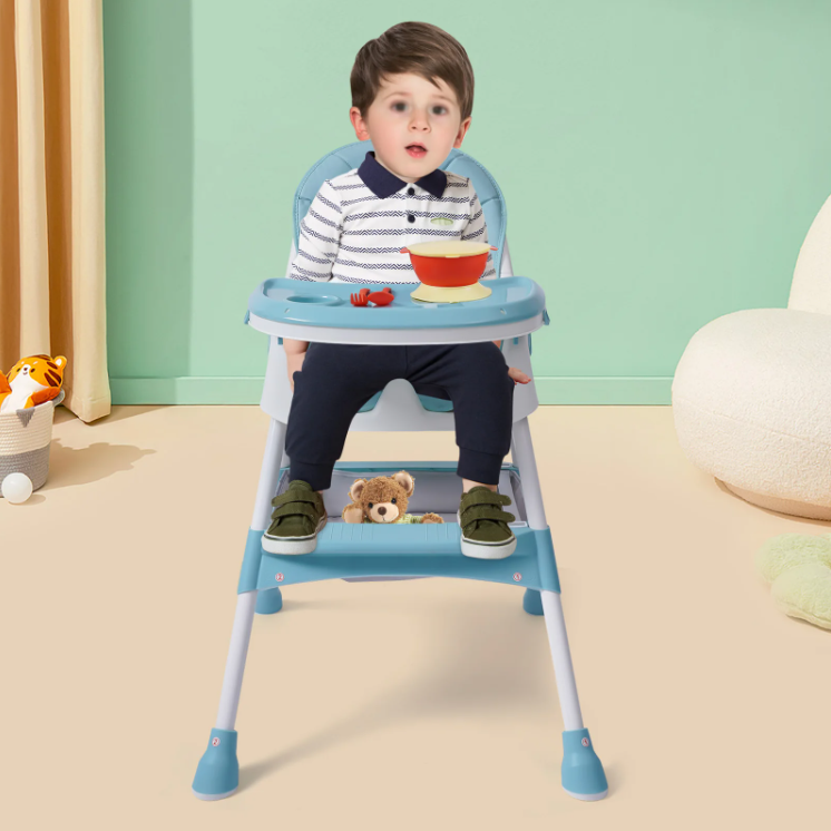 2-in-1 Verstelbare Baby Eetstoel met Dubbel Blad – Opvouwbaar en Veilig