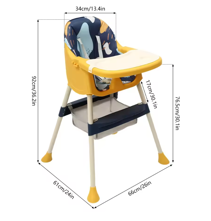 4-in-1 Opvouwbare Baby Eetstoel met Blad en Voetsteun – Voor Thuis en Onderweg